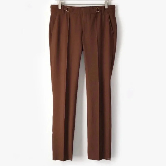 Zara Pants - Zara Brown Women's Trouser Pants with Gold Buckle Detail